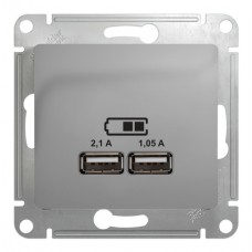 Glossa Розетка USB Schneider Electric, 5В/2100мА, 2х5В/1050мА, алюминий
